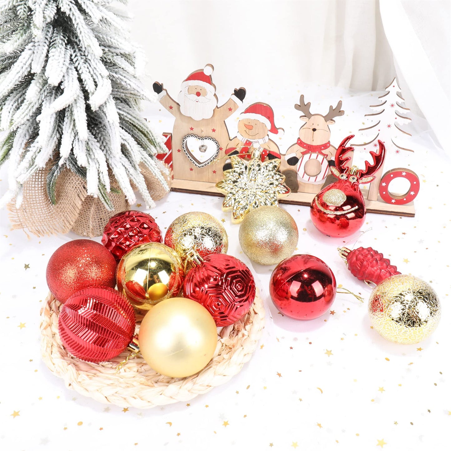 100-Pack Various Shatterproof Christmas Balls, Christmas Decorative Ball Ornaments for Xmas Tree- Champagne Gold