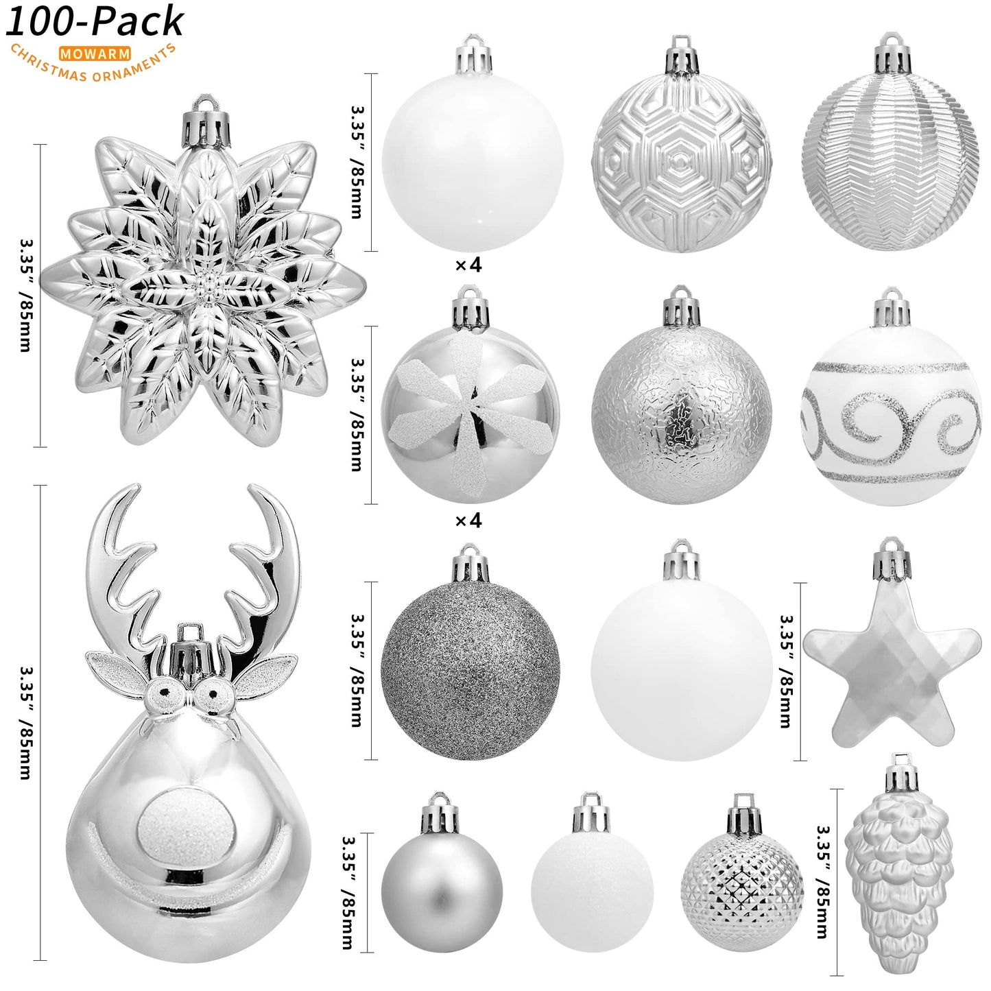 100-Pack Various Shatterproof Christmas Balls, Christmas Decorative Ball Ornaments for Xmas Tree- Champagne Gold