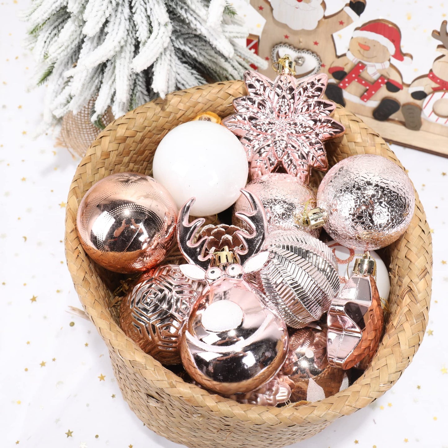 100-Pack Various Shatterproof Christmas Balls, Christmas Decorative Ball Ornaments for Xmas Tree- Champagne Gold