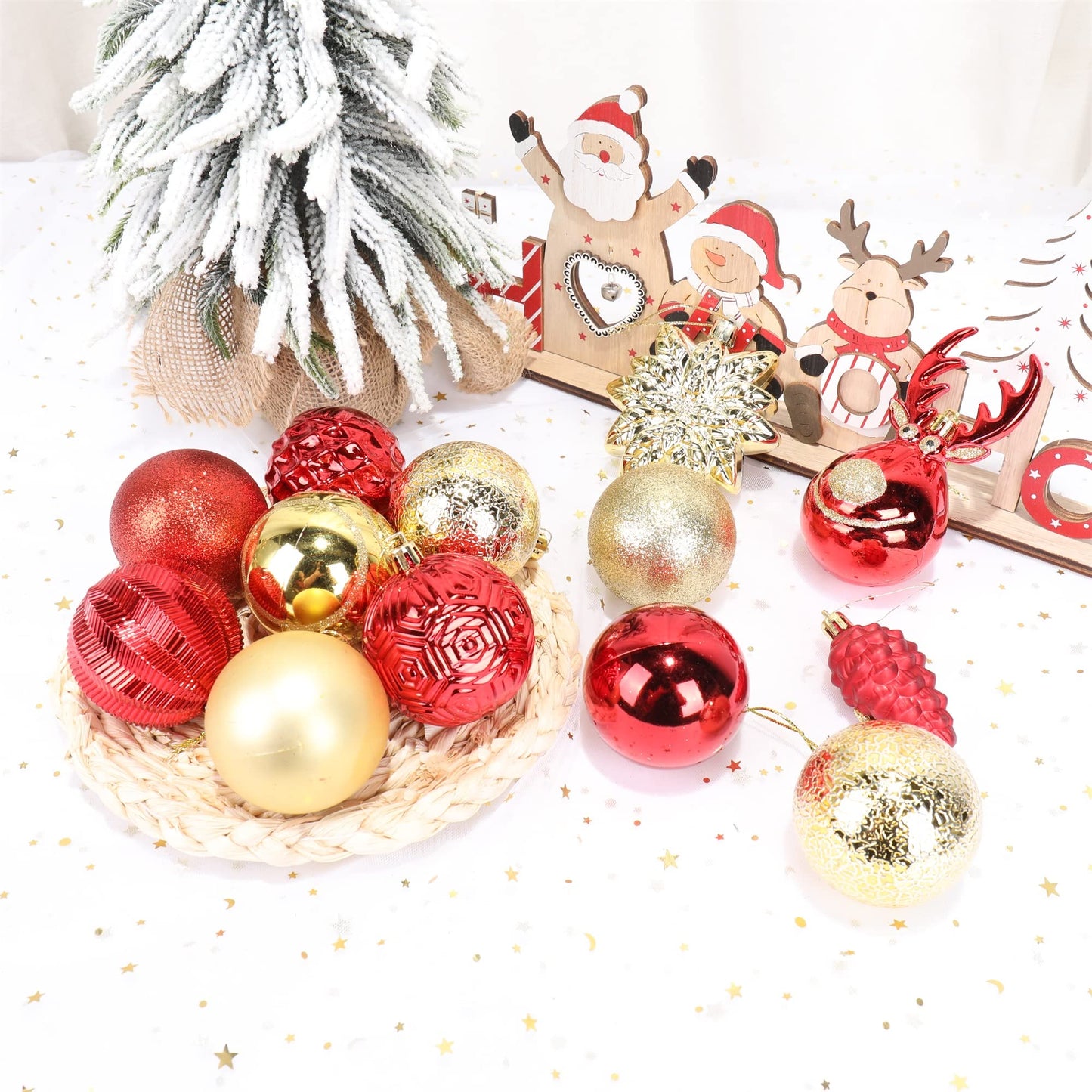 100-Pack Various Shatterproof Christmas Balls, Christmas Decorative Ball Ornaments for Xmas Tree- Champagne Gold