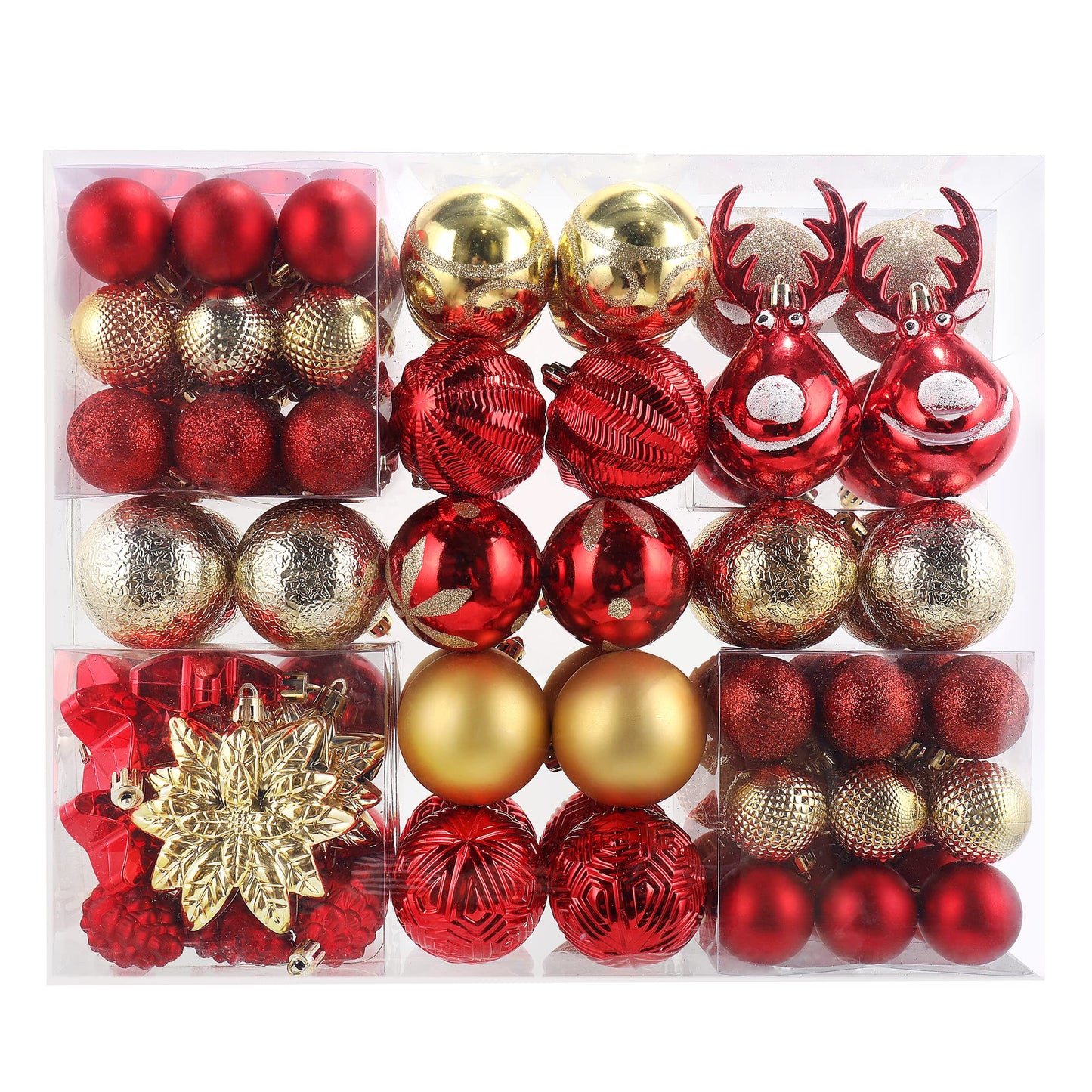 100-Pack Various Shatterproof Christmas Balls, Christmas Decorative Ball Ornaments for Xmas Tree- Champagne Gold